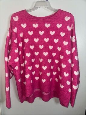Vince Camuto XXL Pink White Heart Oversized Sweater